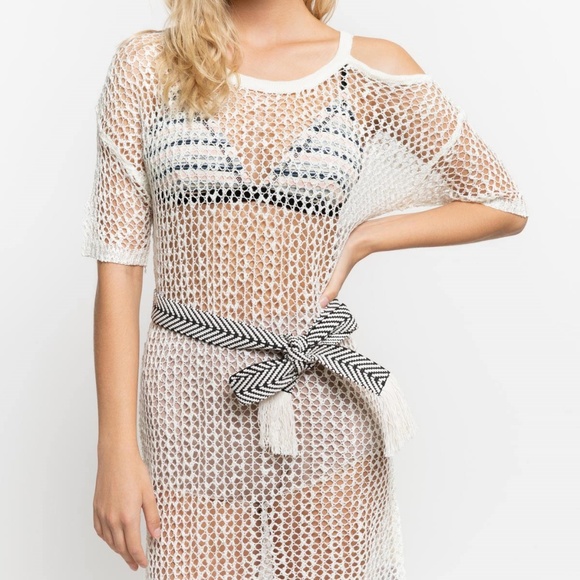 POL Mesh Left Cold Shoulder Open Knit Cover Up - Picture 2 of 3